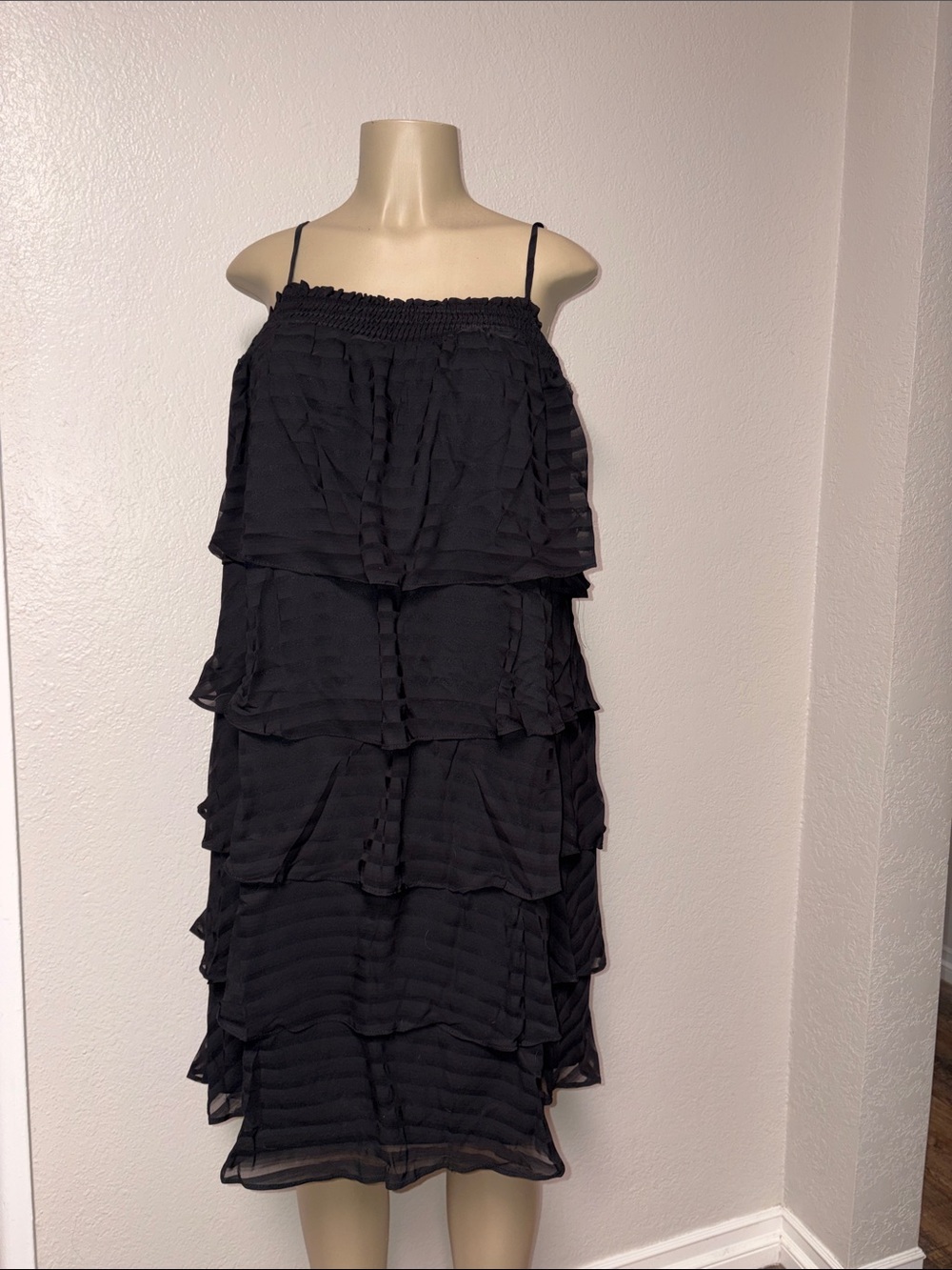 NWT - Andree By Unit Black Tiered Ruffle Midi Dress with Spaghetti Straps - 1X